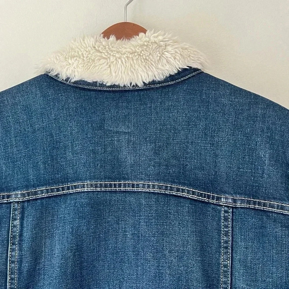 Old Navy Womens Size XL Sherpa Lined Jean Trucker Jacket Cotton Stretch Denim - Picture 5 of 14